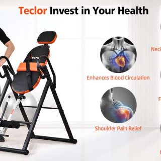 Teclor Inversion Table for Back Pain Relief Decompression Table for Pain Therapy Training with Safe Belt & Comfortable Ankle Holders 350 lbs Capacity Strength Training Inversion Equipment 